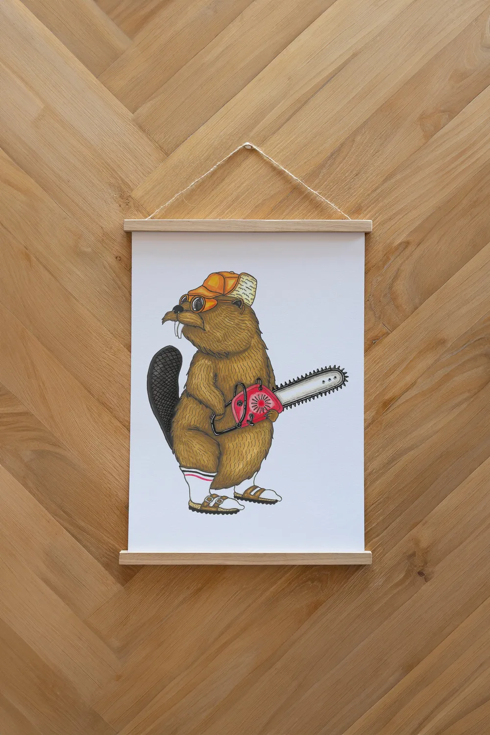 LAKOR Lazy Lumber Poster Weiß Biber Motiv