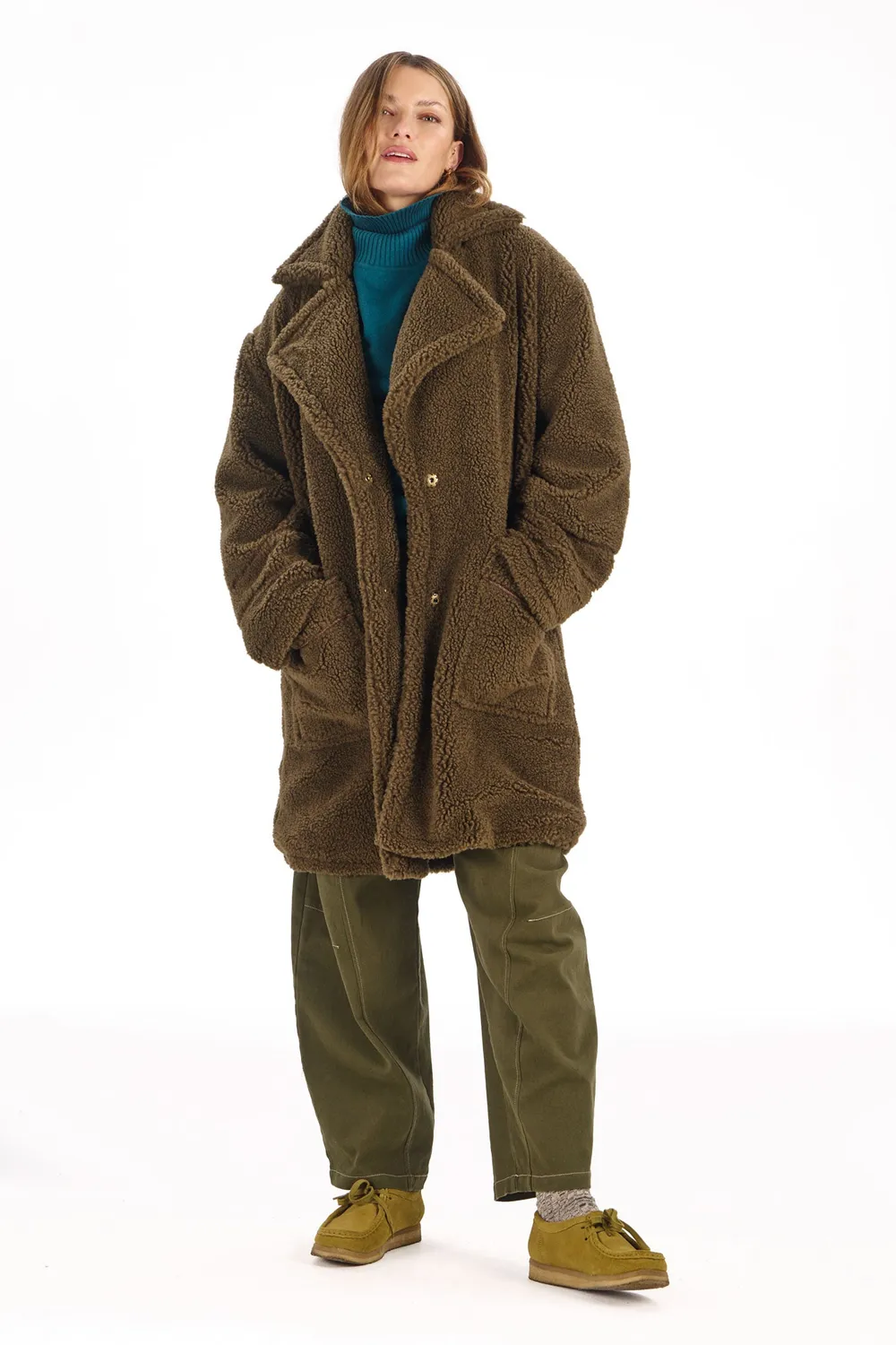 KOMODO DOMINI Recycled Fleece Trenchcoat oliv