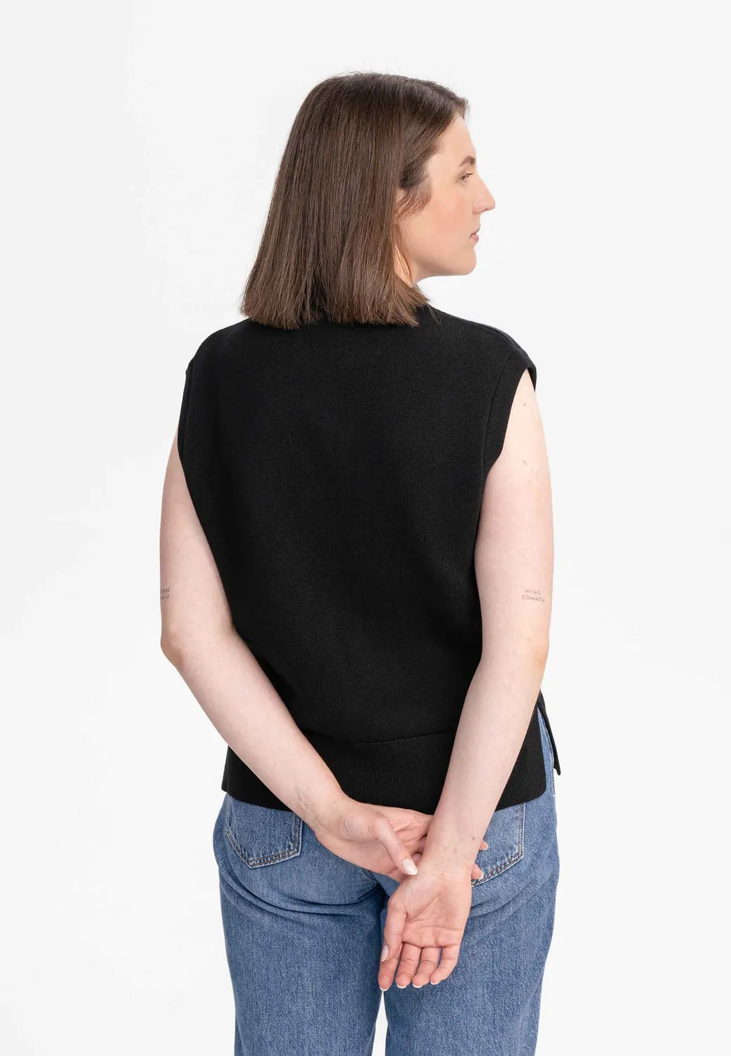 MELA JAMUNA Jacquard Strick Pullunder cream Bio-Baumwolle