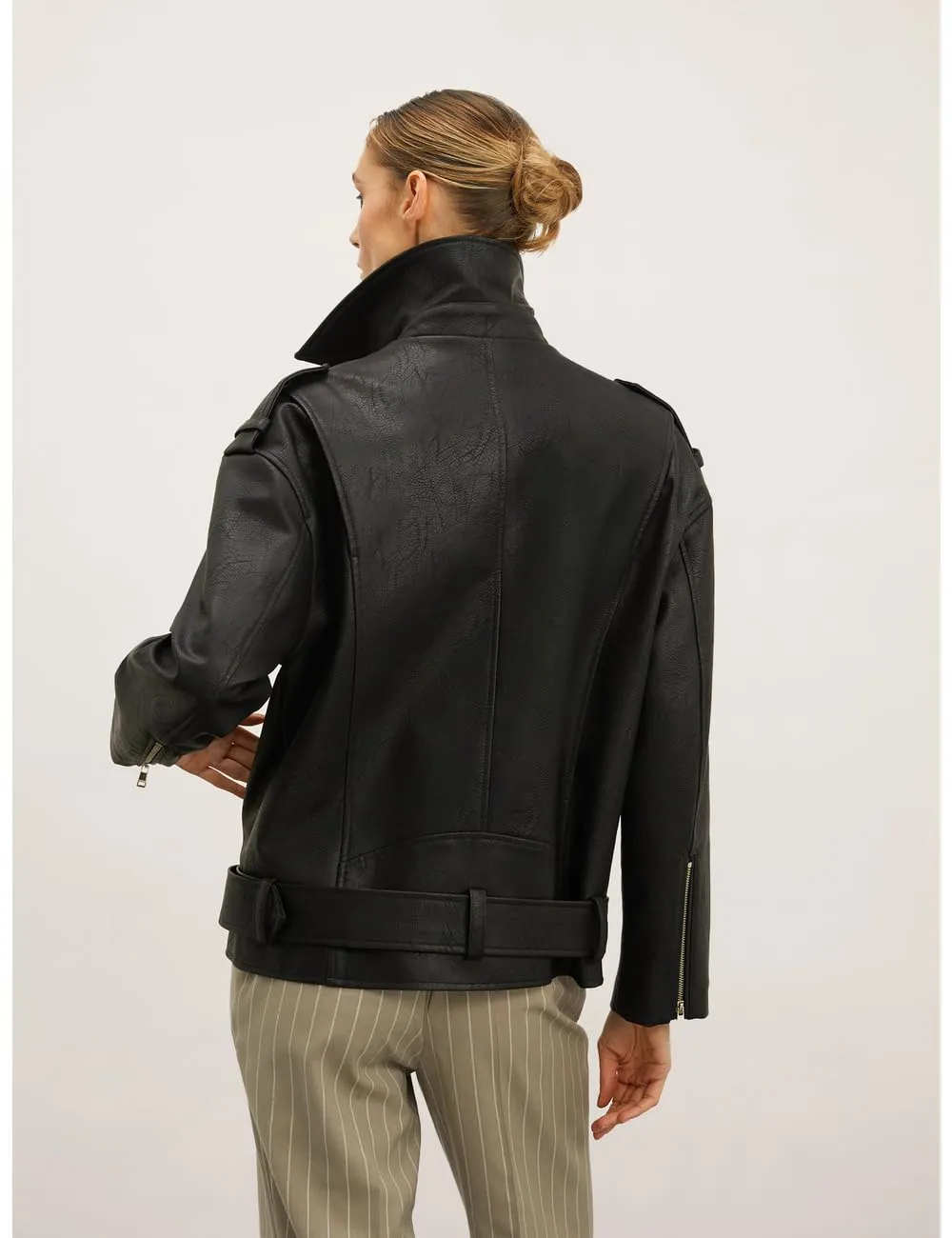 Motivi Oversize-Bikerjacke Leder-Optik XS Nieten