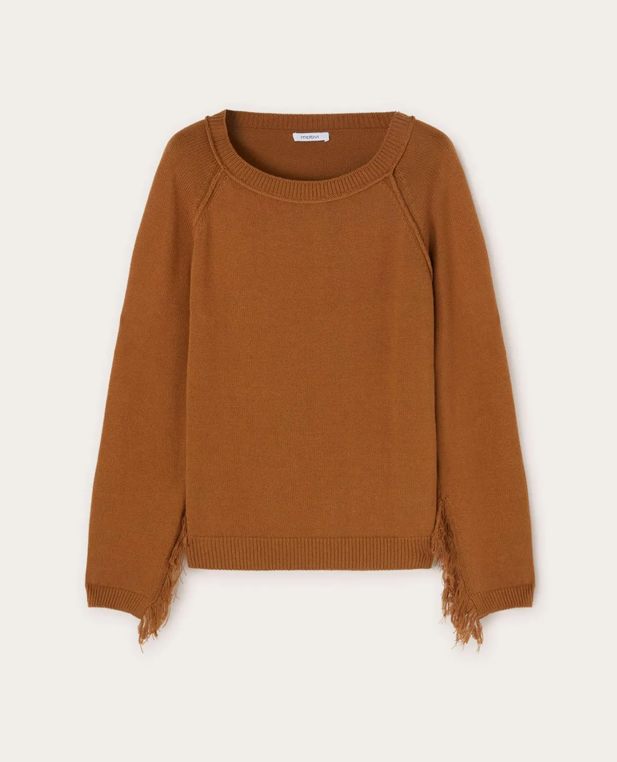 Motivi Pullover mit Ausfransung Baumwollpullover weiß