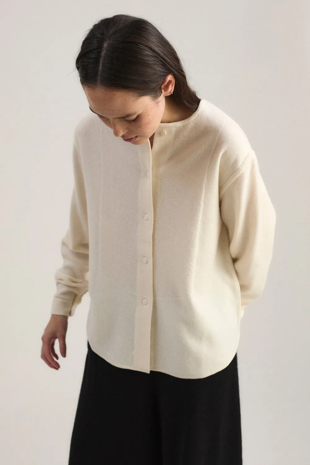 Oyuna Imura Shirt Bluse Ivory Halbstrick