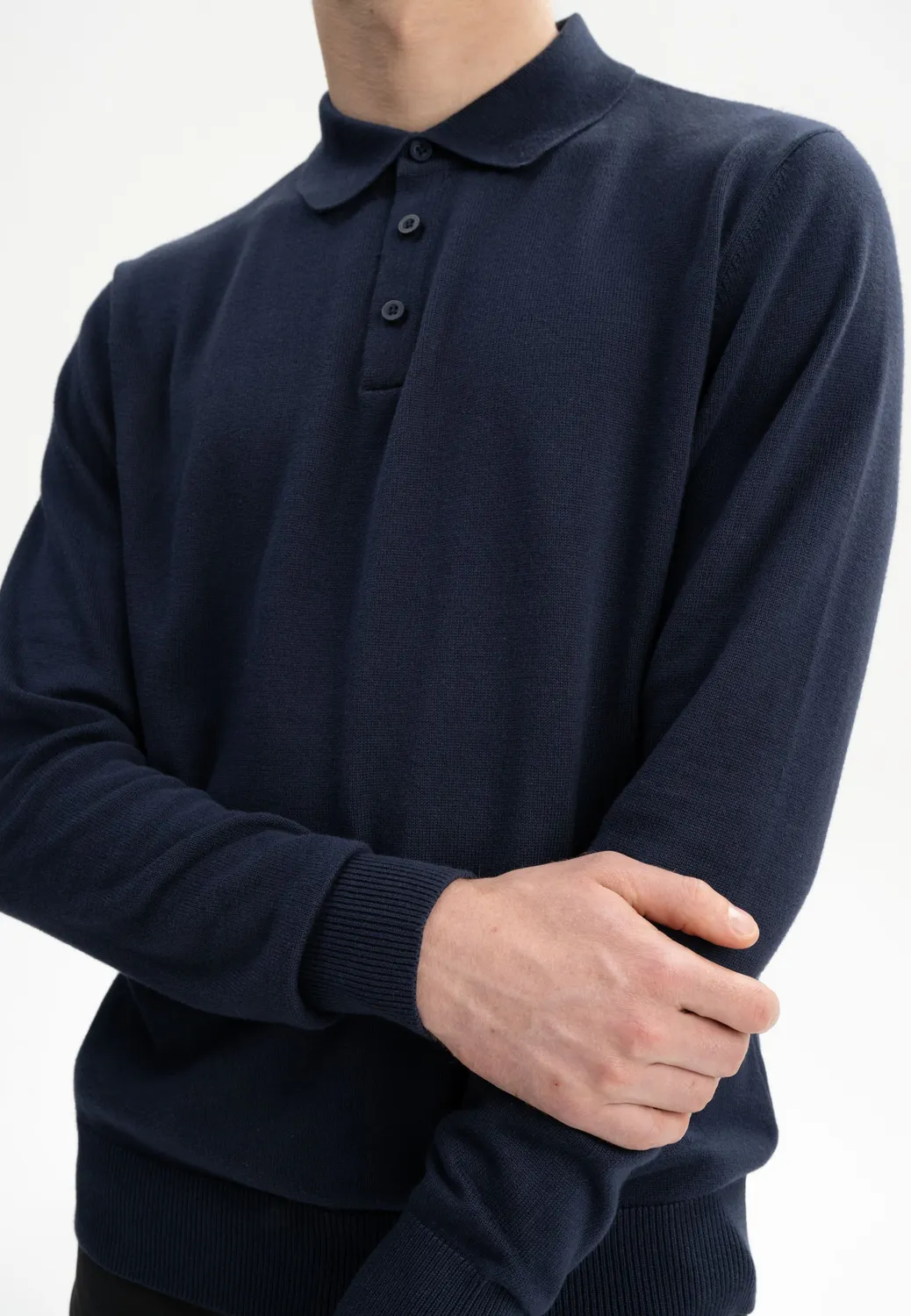 MELA Harish Langarm Strick-Poloshirt schwarz aus Bio-Baumwolle