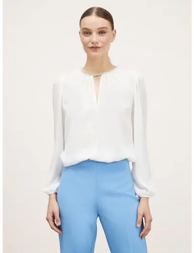Motivi Bluse mit Kristallsteinchen Krepp Langarm