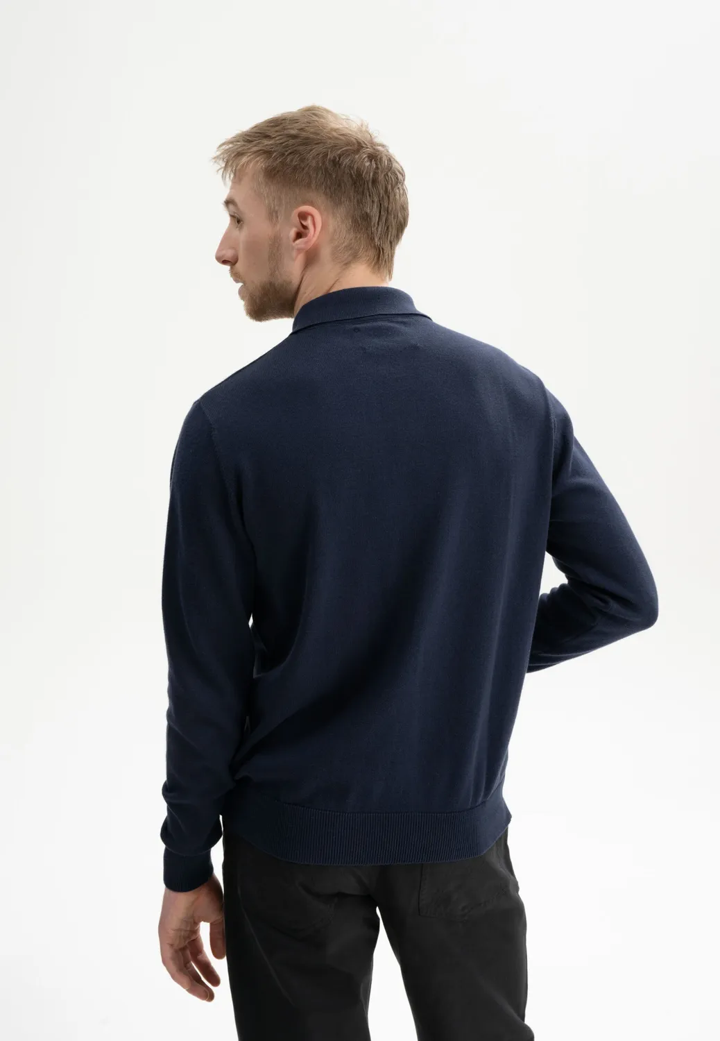 MELA Harish Langarm Strick-Poloshirt schwarz aus Bio-Baumwolle