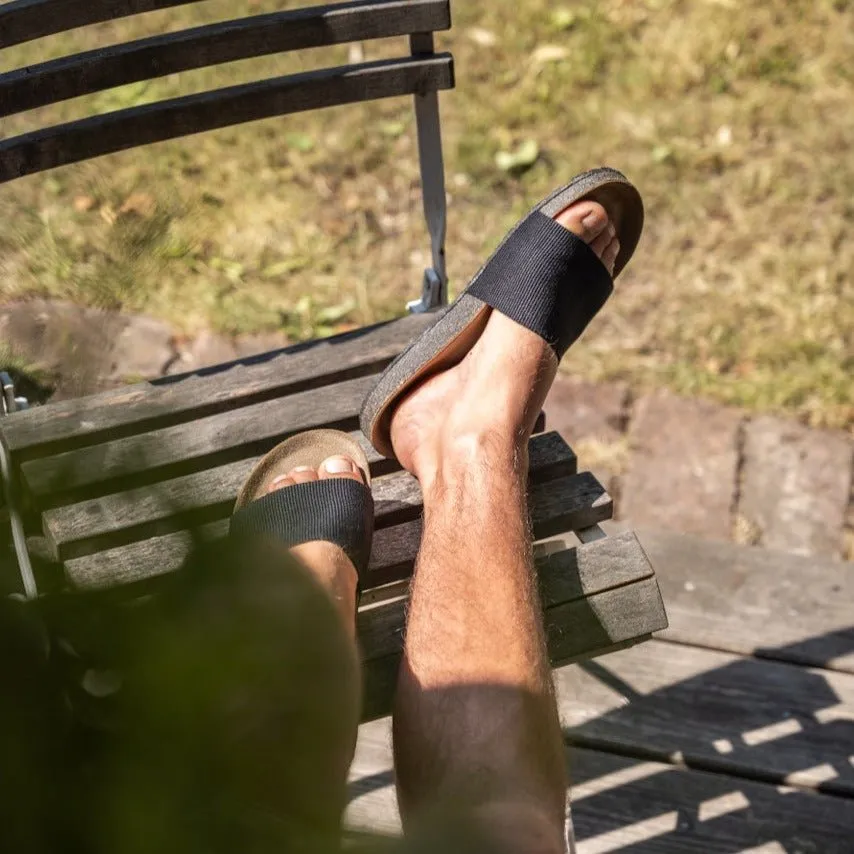 Langbrett Gurlette Pantolette Textil schwarz Kork-Fußbett