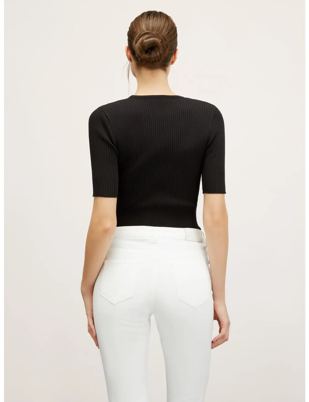 Motivi Ripp-Pullover Kurzarm Viskose Slim