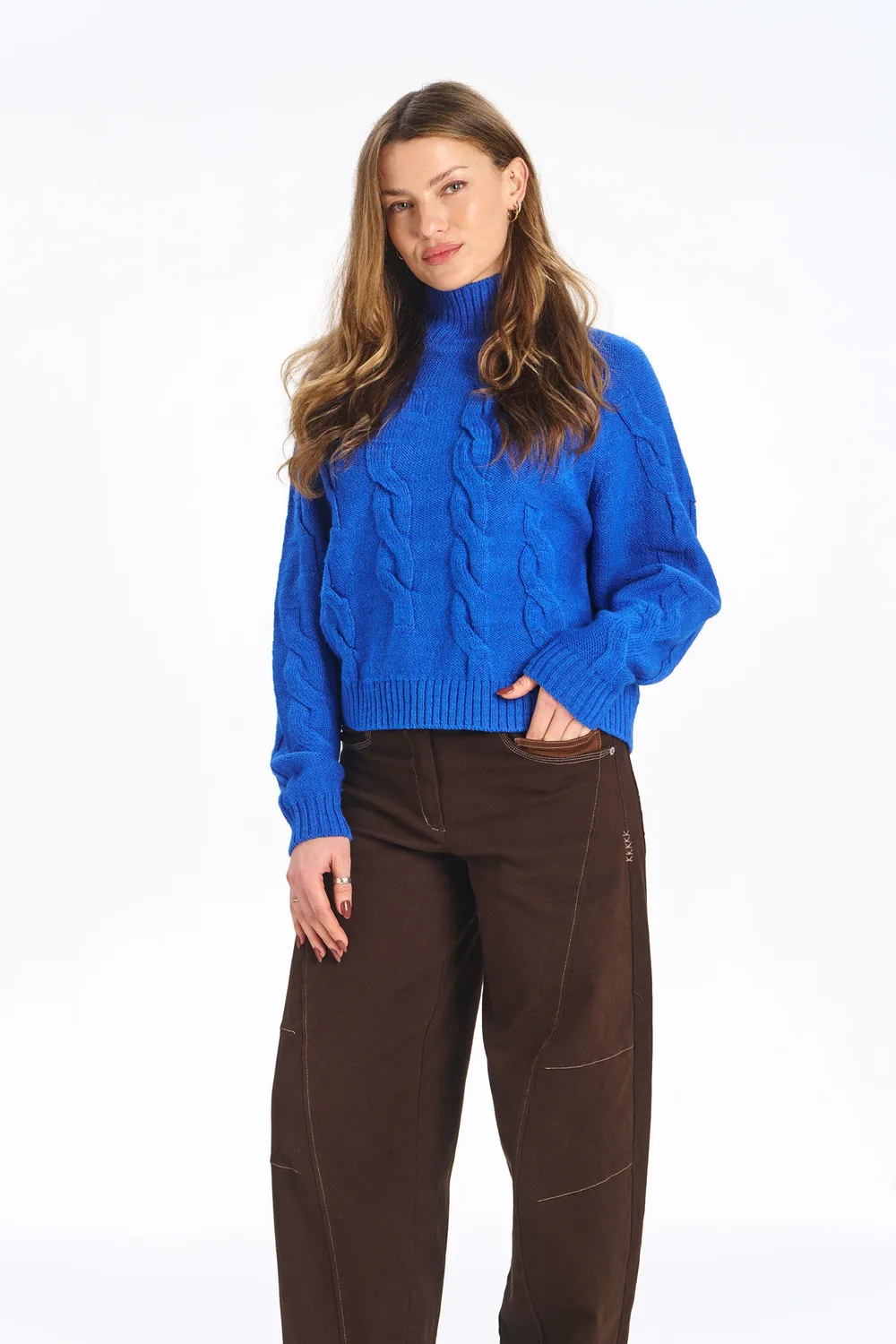 KOMODO BROKEN Pullover Kobaltblau Lammwolle Zopf
