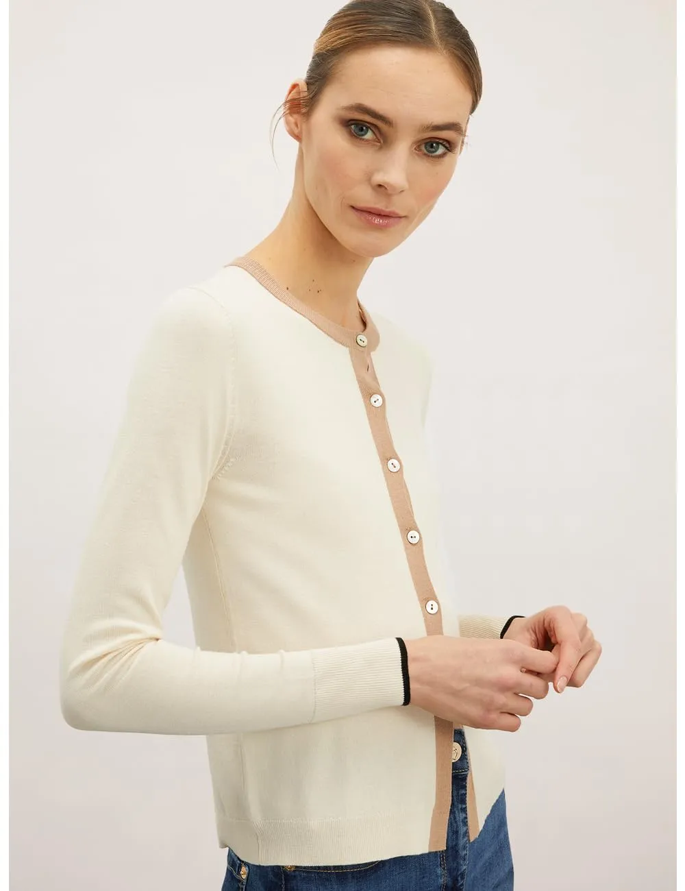 Motivi Basic-Cardigan mit Kontrastbürdüre Cardigan Viskose