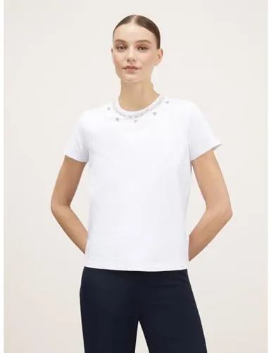 Motivi T-Shirt Spring Summer 24 Steinchen-Ausschnitt Baumwolle