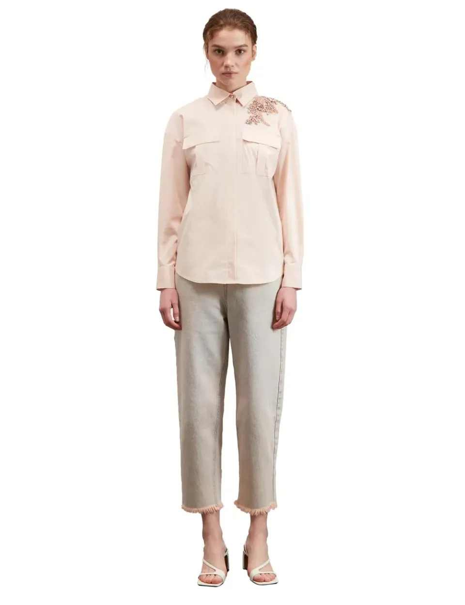 Motivi Hemdbluse Oversize Popeline Stickerei
