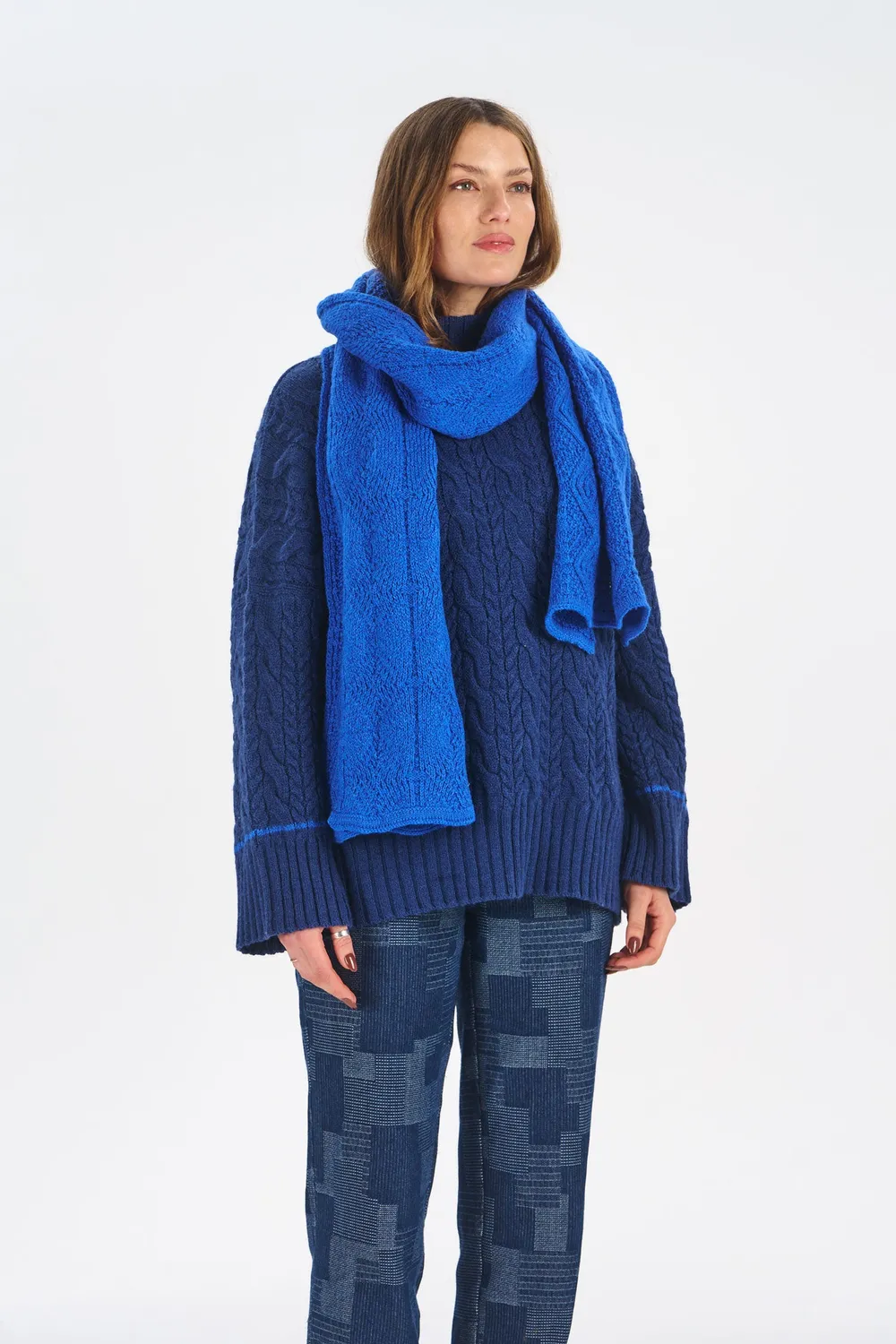 Komodo Lobouche Schal Zopfstrick Blau Lammwolle