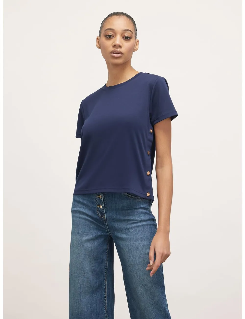 Motivi T-Shirt mit seitlicher Öffnung Shirt Druckknöpfe