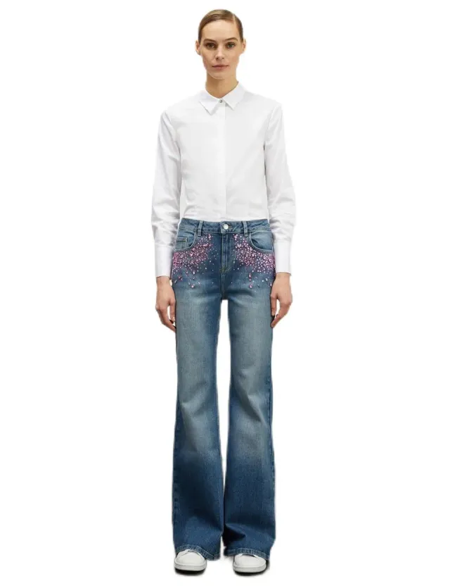 Motivi Jeans mit weitem Bein Schmucksteine mittelblau