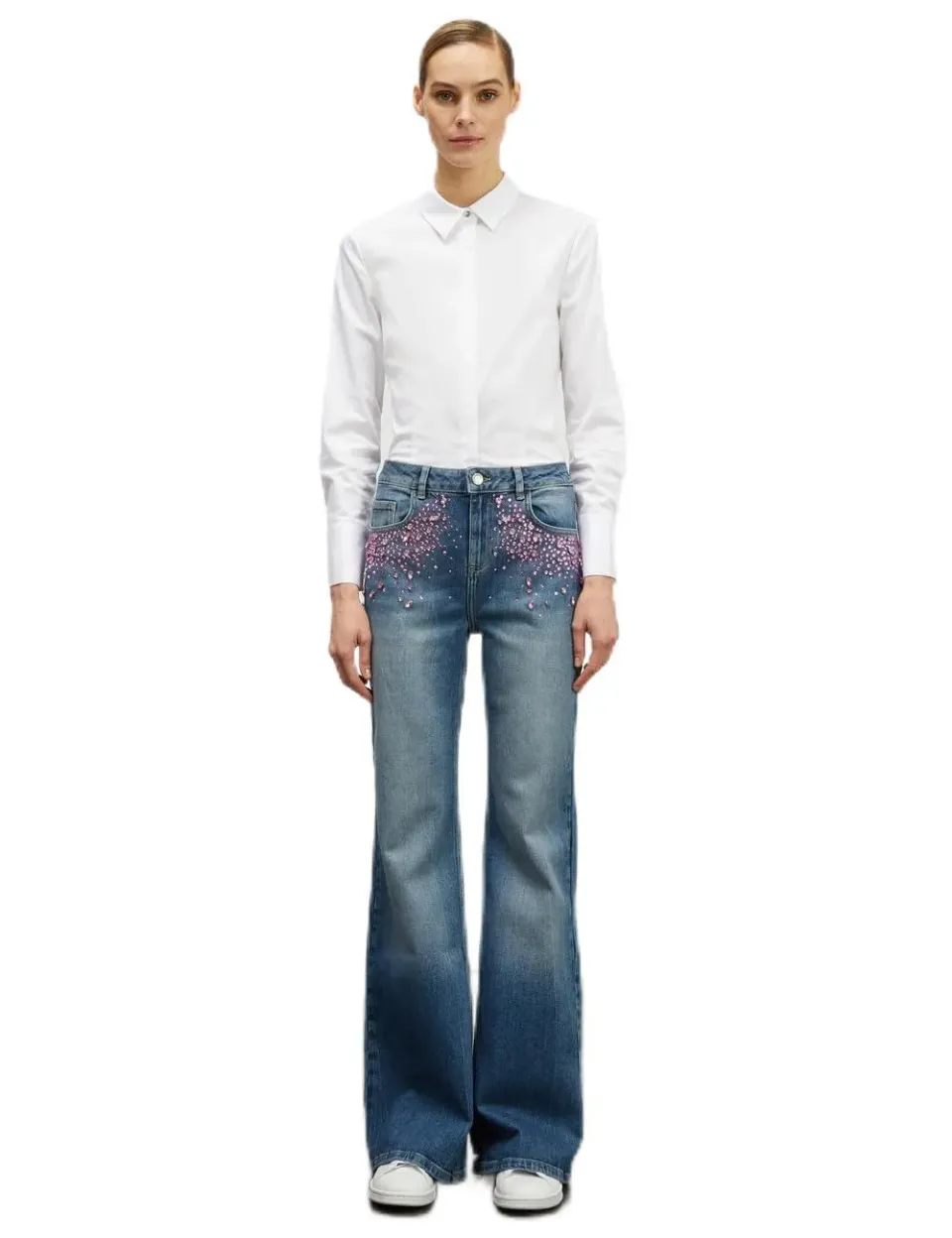 Motivi Jeans mit weitem Bein Schmucksteine mittelblau