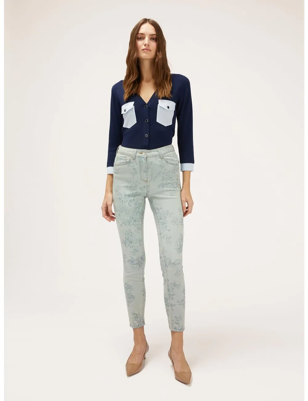 Motivi Skinny-Jeans mit Aufdruck hellblau floral