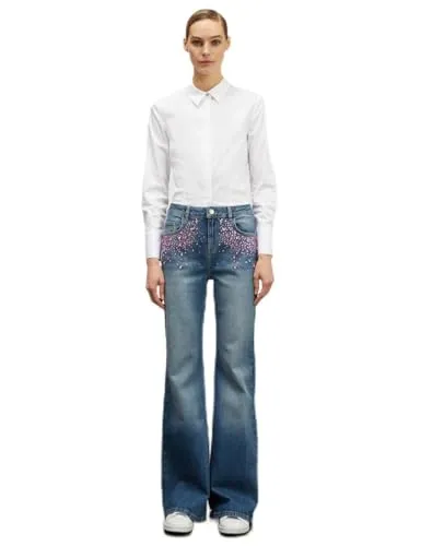 Motivi Jeans mit weitem Bein Schmucksteine mittelblau