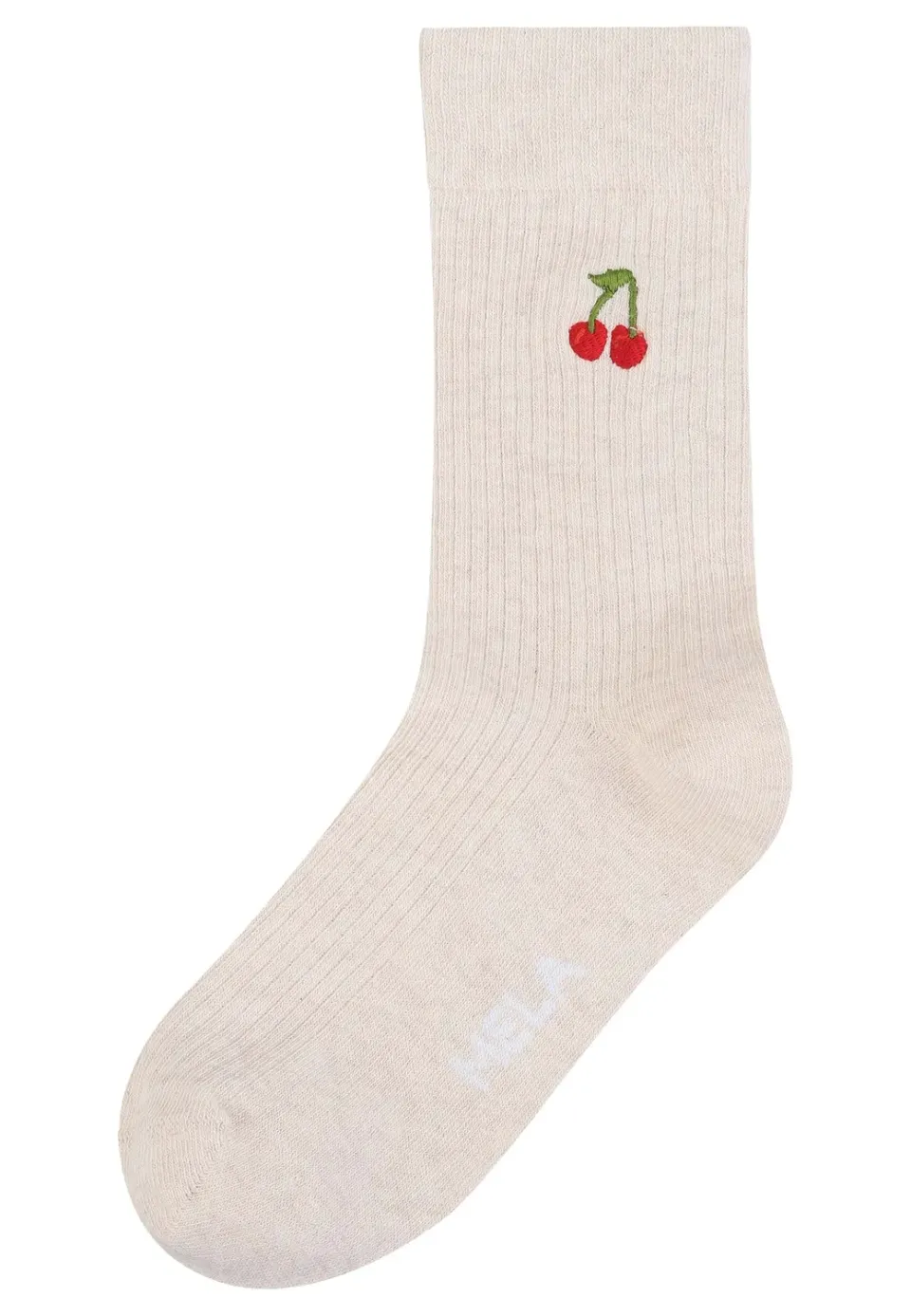 MELA Socken Stickerei gerippt 1 Paar cream klee Bio-Baumwolle
