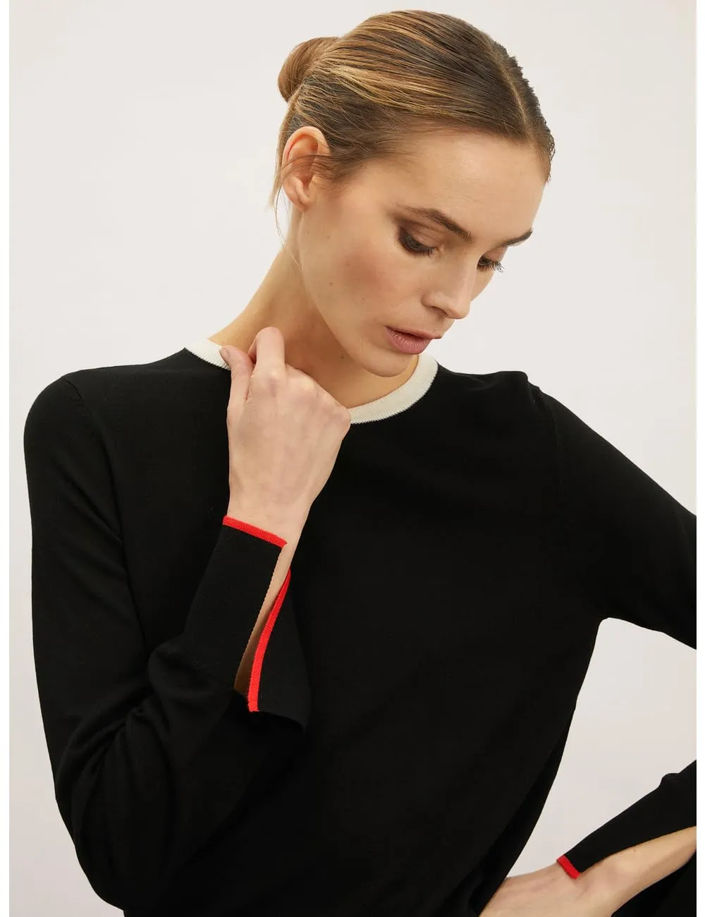 Motivi Basic-Pullover Viskose Kontrastbordüre