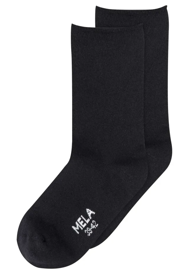 MELA Rollsaum Socken 2 Paare schwarz 39-42 aus Bio-Baumwolle