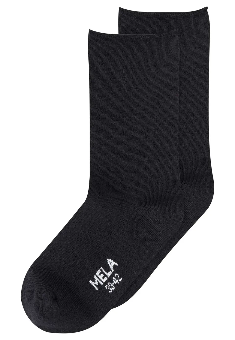 MELA Rollsaum Socken 2 Paare schwarz 39-42 aus Bio-Baumwolle