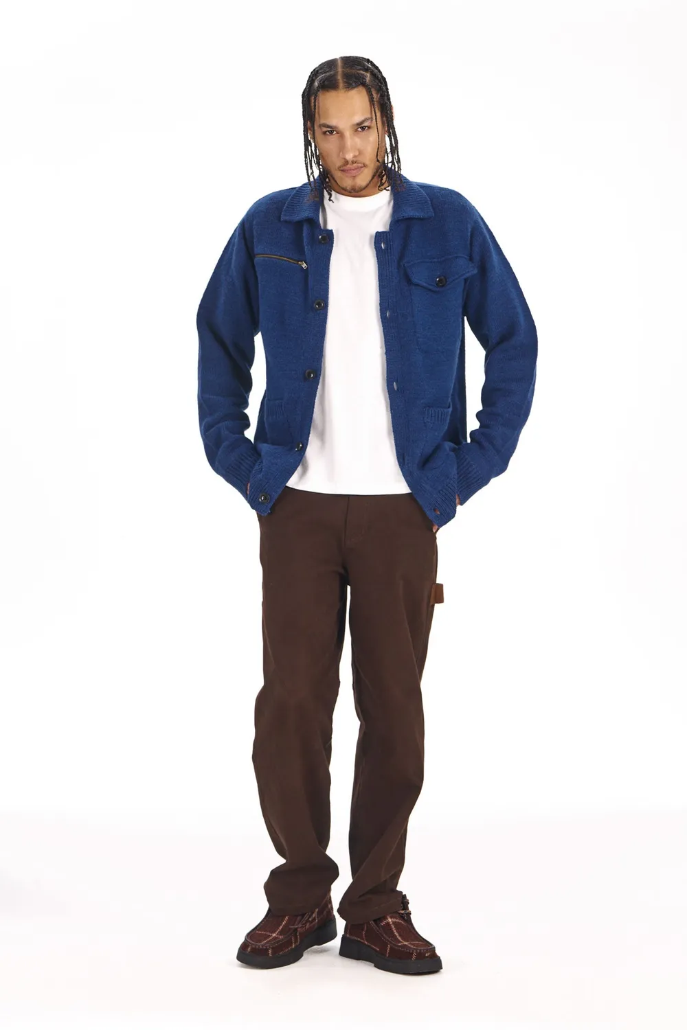 Komodo Wolfie Strickjacke Herren Navy Lammwolle