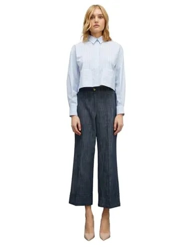 Motivi Kurze gestreifte Hemdbluse Bluse blau Popeline