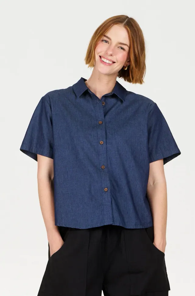 Komodo Polly Top Midwash Bio-Baumwolle Denim-Optik