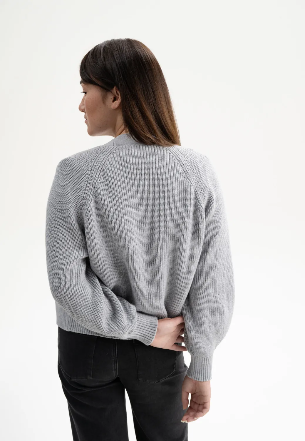 MELA BHUMA Cardigan cloudy blue Gr. M aus Bio-Baumwolle