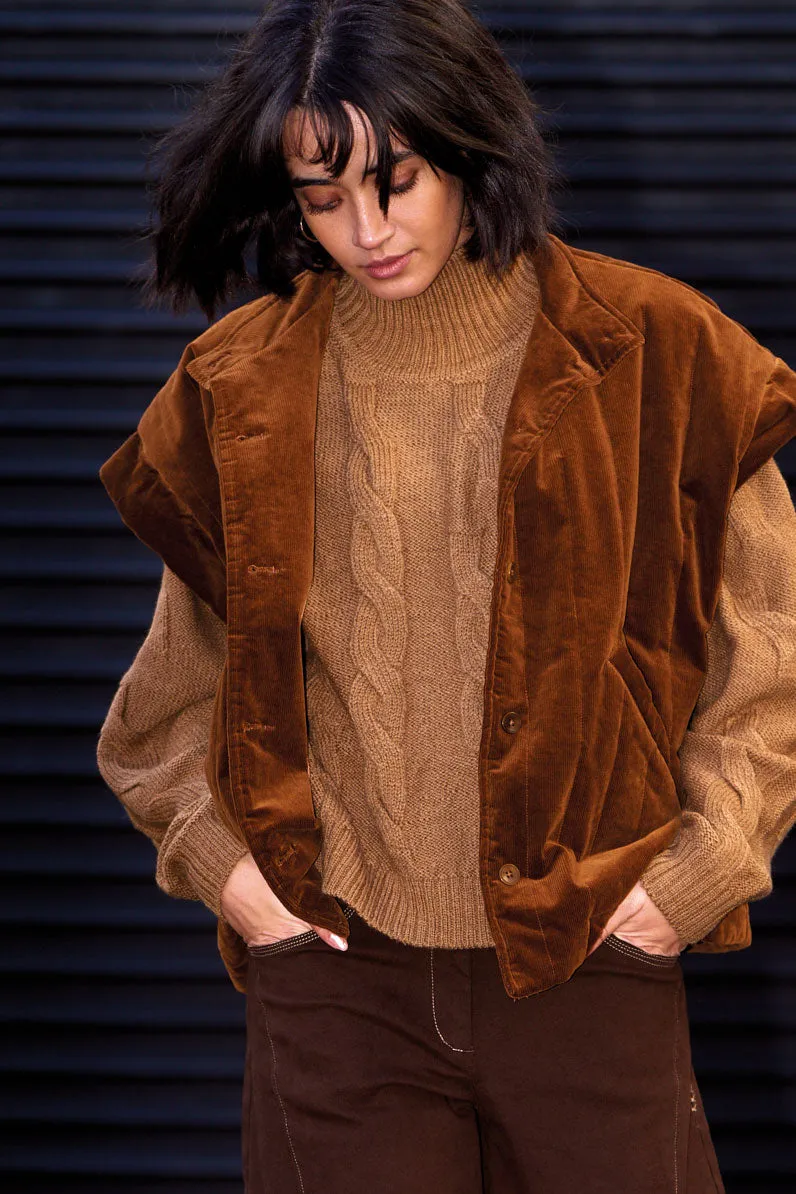 Komodo Broken Lambswool Cable Pullover Camel Zopfstrick