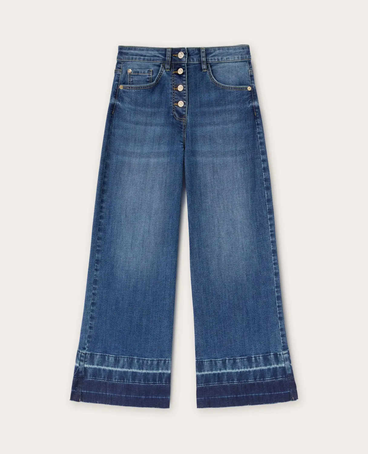 Motivi Weite Cropped Jeans mit Saum-Motiv Jeans mittelblau