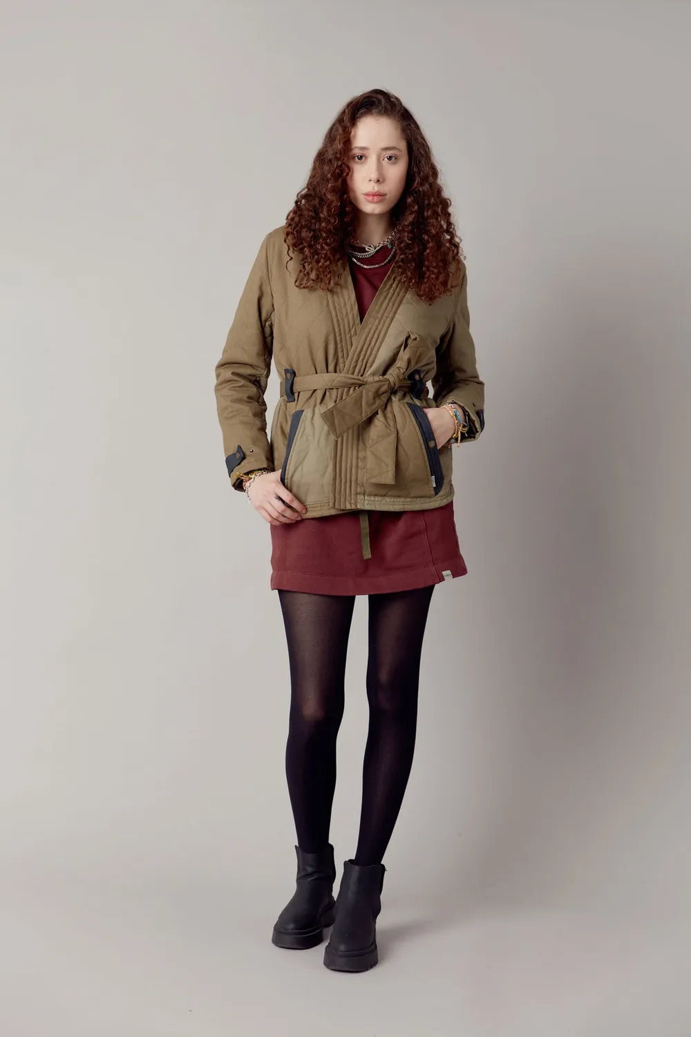 KOMODO ZURI Patchwork-Jacke Grün Damen Bio-Baumwolle