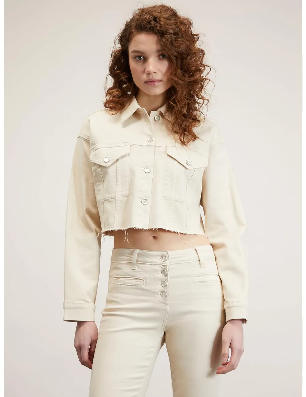 Motivi Cropped-Blousonjacke Drillich Baumwolle Fransen
