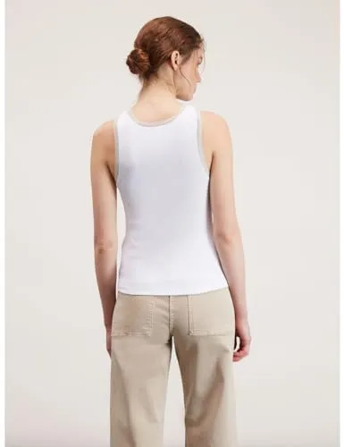 Motivi Tanktop gerippt Baumwolle Lurex-Bordüre