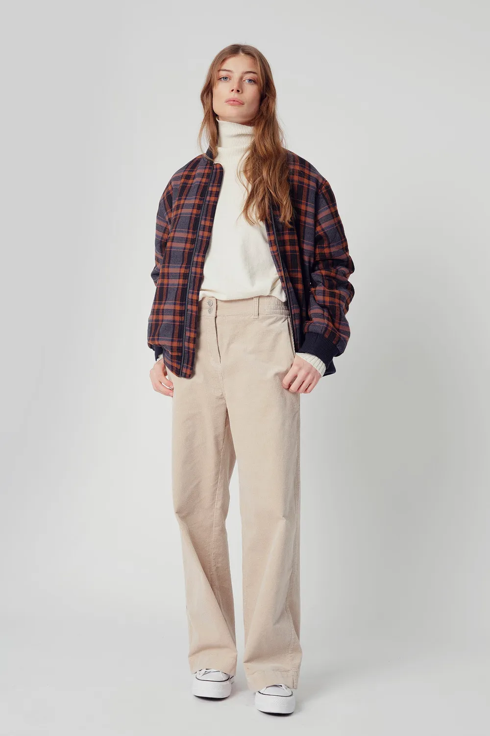 KOMODO MISTY Bomber Jacke Tobacco Check Bio-Baumwolle