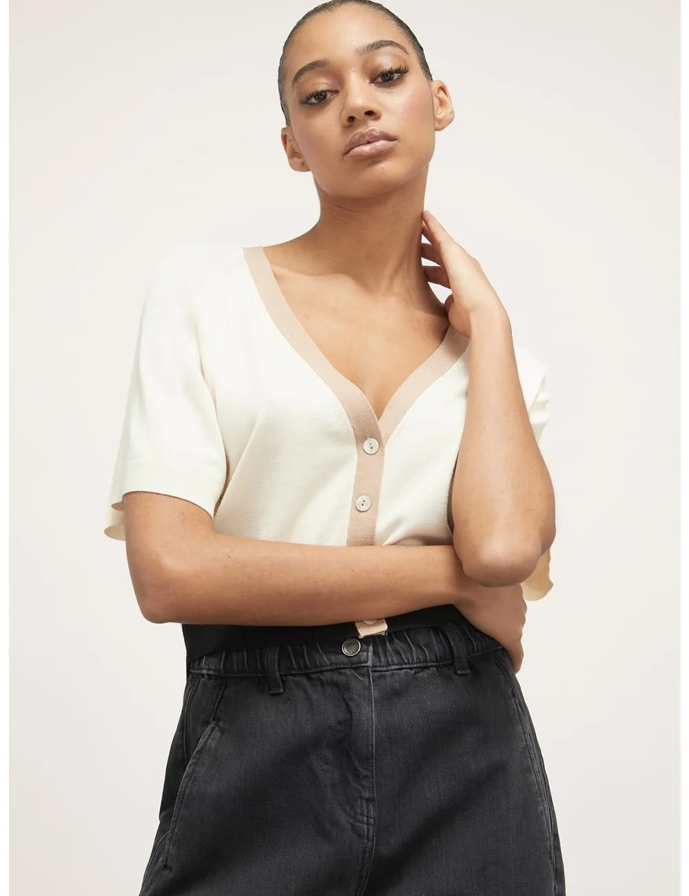 Motivi Basic-Cardigan kurz Kontrastbündchen Cardigan