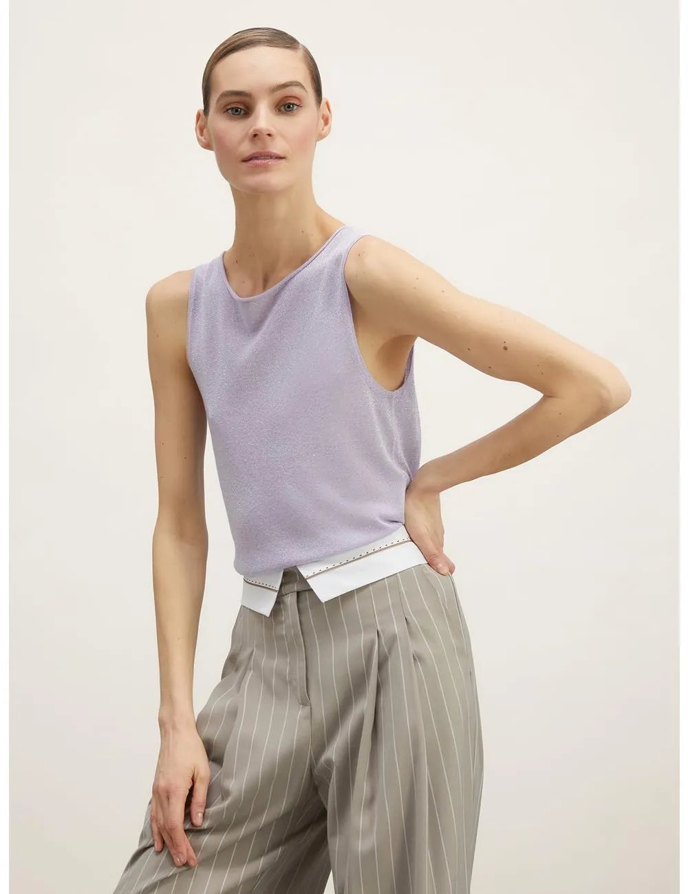 Motivi Spring Summer 24 Lurex-Strick Top U-Boot-Ausschnitt
