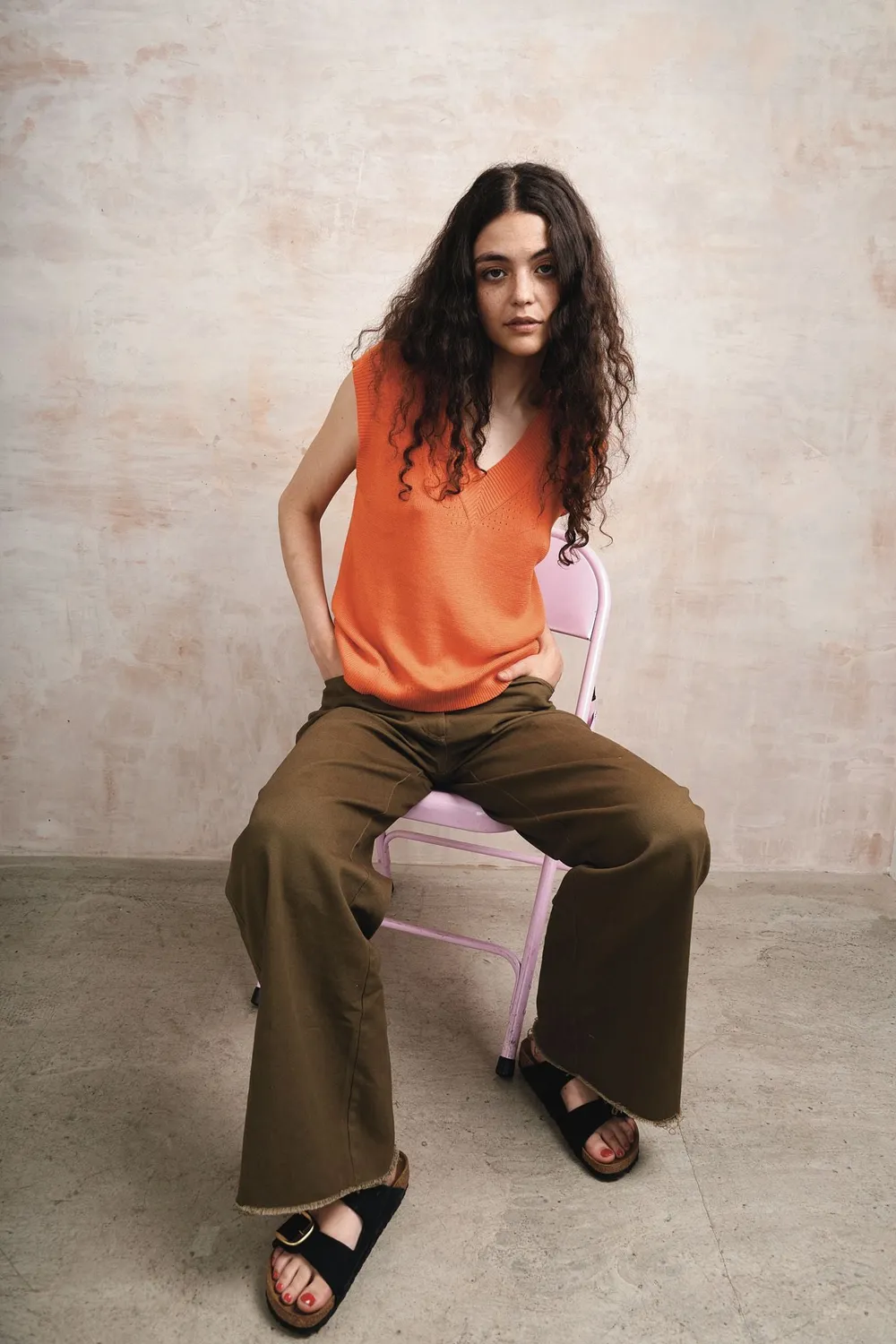 Komodo Sander Top Orange Baumwolle Tencel V-Ausschnitt