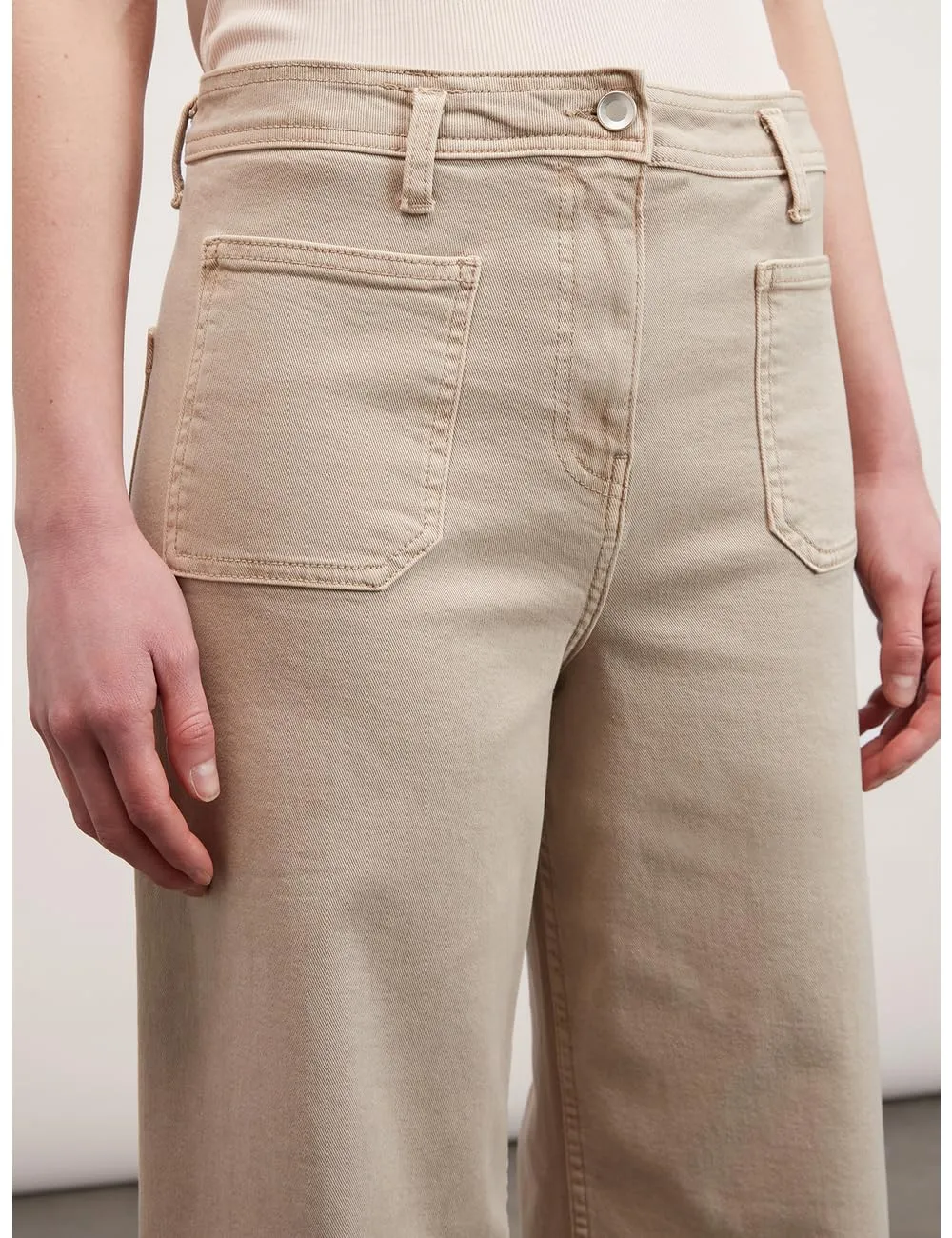 Motivi Cropped-Hose Baumwoll-Drill Fransensaum gerade