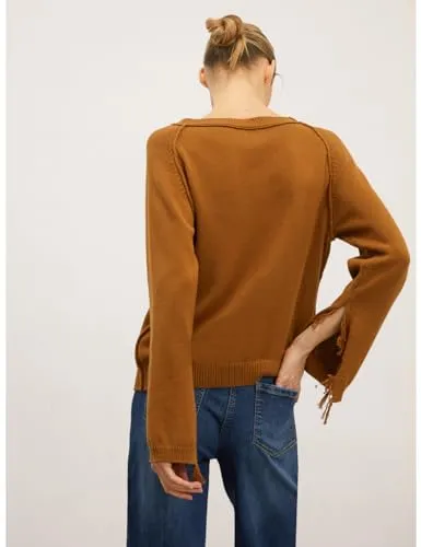 Motivi Pullover mit Ausfransung Baumwollpullover weiß
