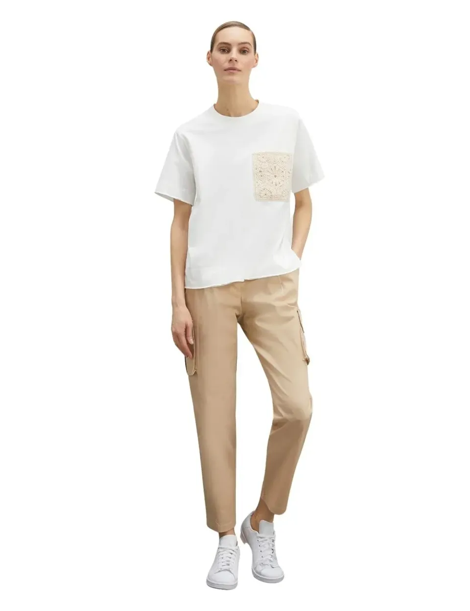 Motivi Boxy-T-Shirt Baumwolle gehaekelte Tasche