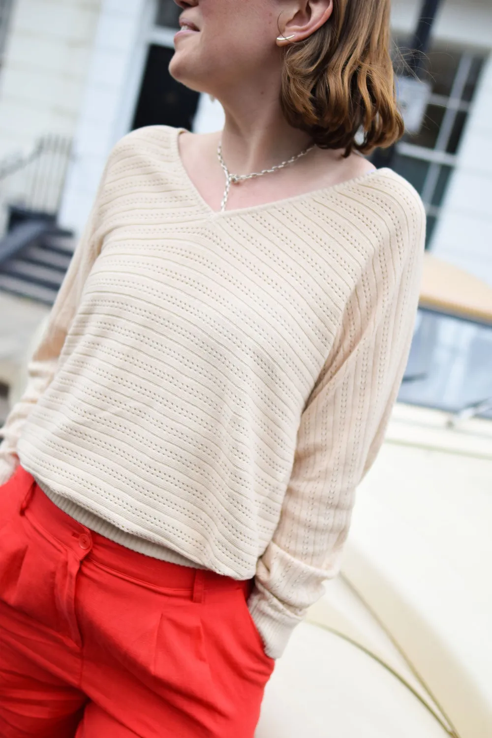 Komodo Pia Pullover Creme Bio-Baumwolle Lochstrick