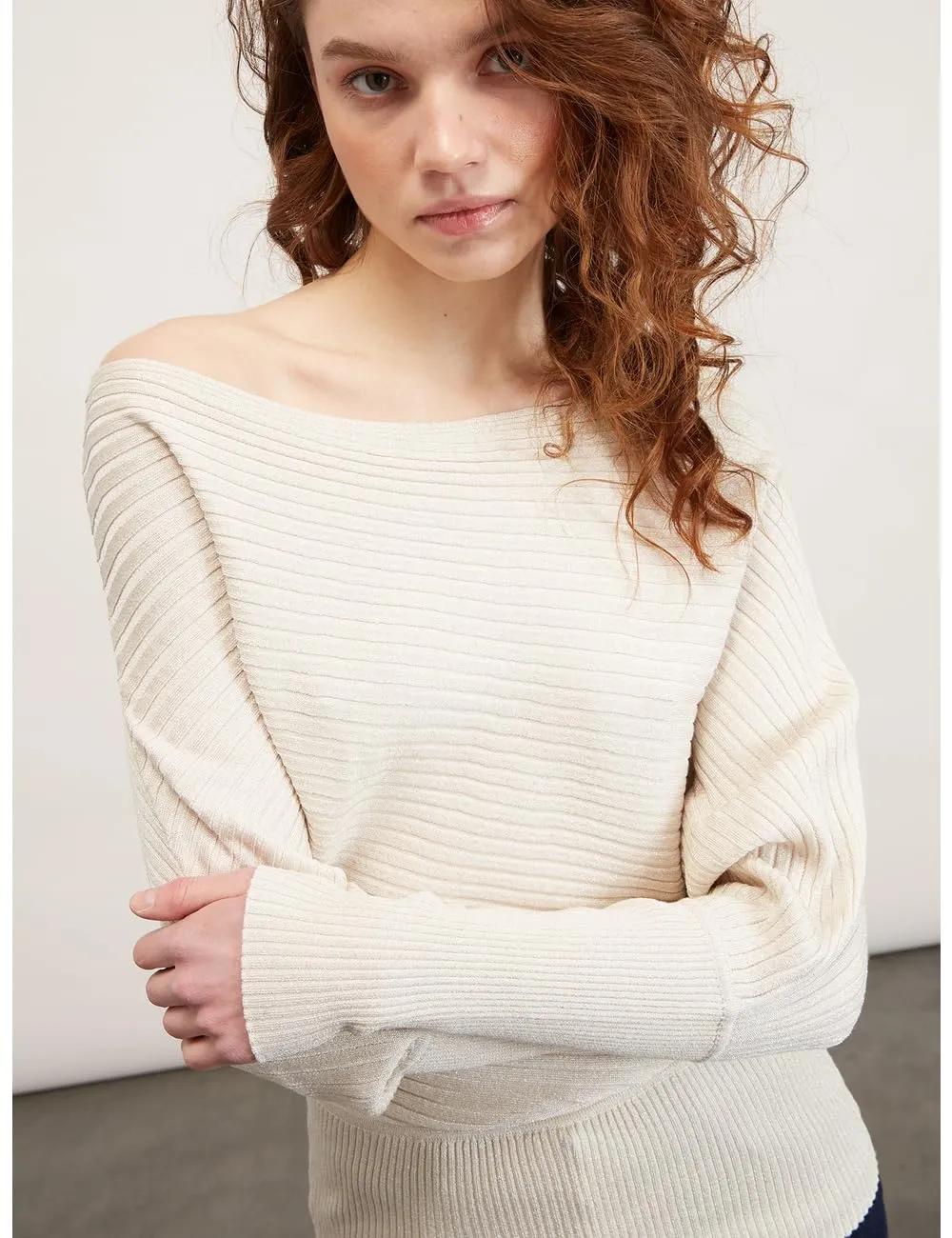 Motivi Lurex-Pullover asymmetrisch Flachrippe
