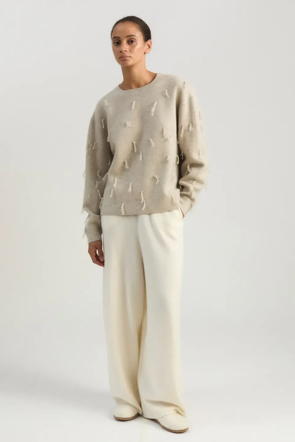 Oyuna Kulan Sweater Feather Jacquard-Strick Fransen Größe M