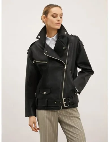 Motivi Oversize-Bikerjacke Leder-Optik XS Nieten