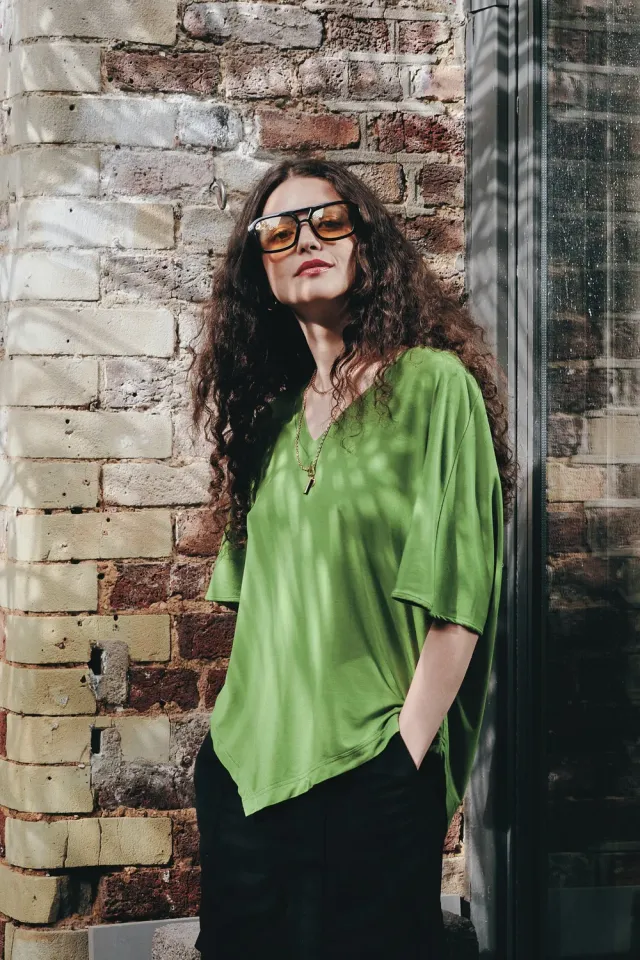 Komodo Aria Modal Top Grün asymmetrisch Größe 36-44