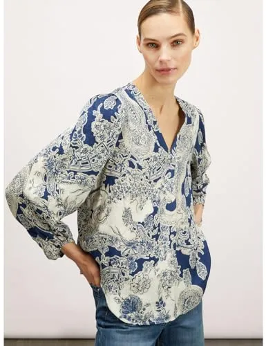 Motivi Jacquard-Bluse V-Ausschnitt Damen langarm
