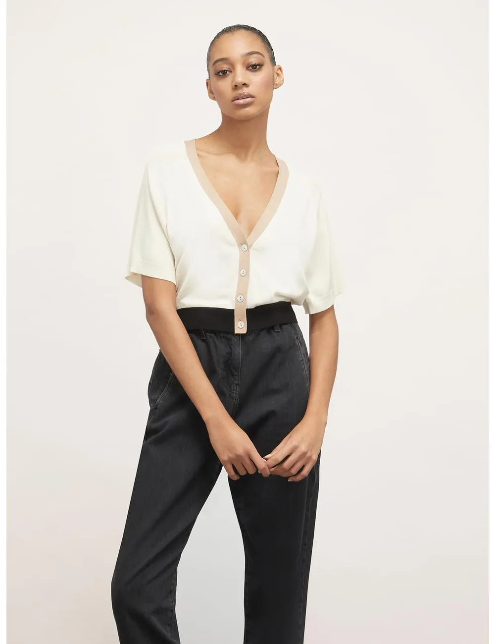 Motivi Basic-Cardigan kurz Kontrastbündchen Cardigan