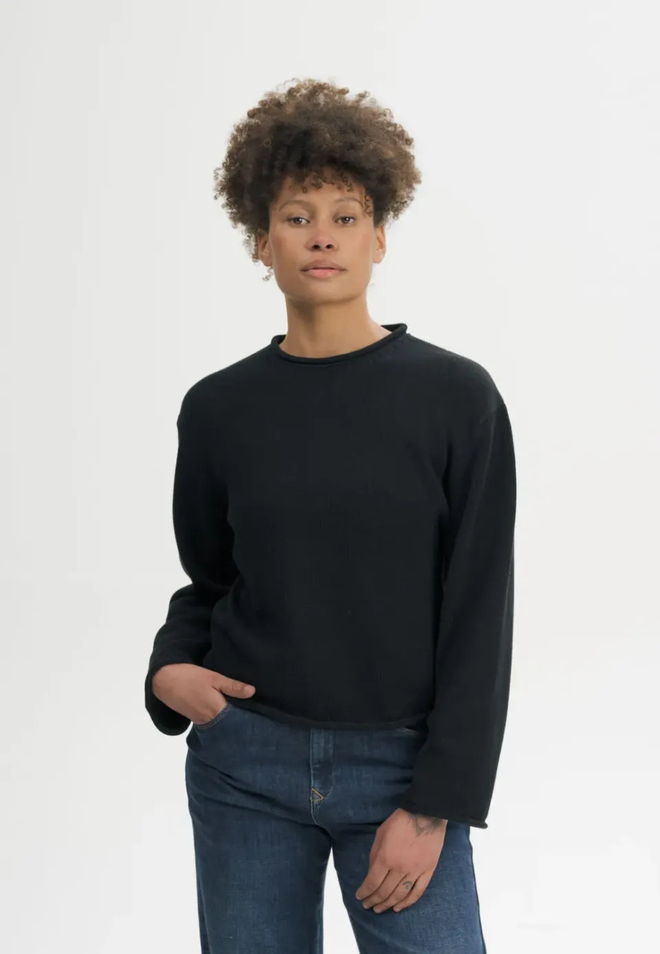 MELA GEETHA Strickpullover kiesel melange aus Baumwolle