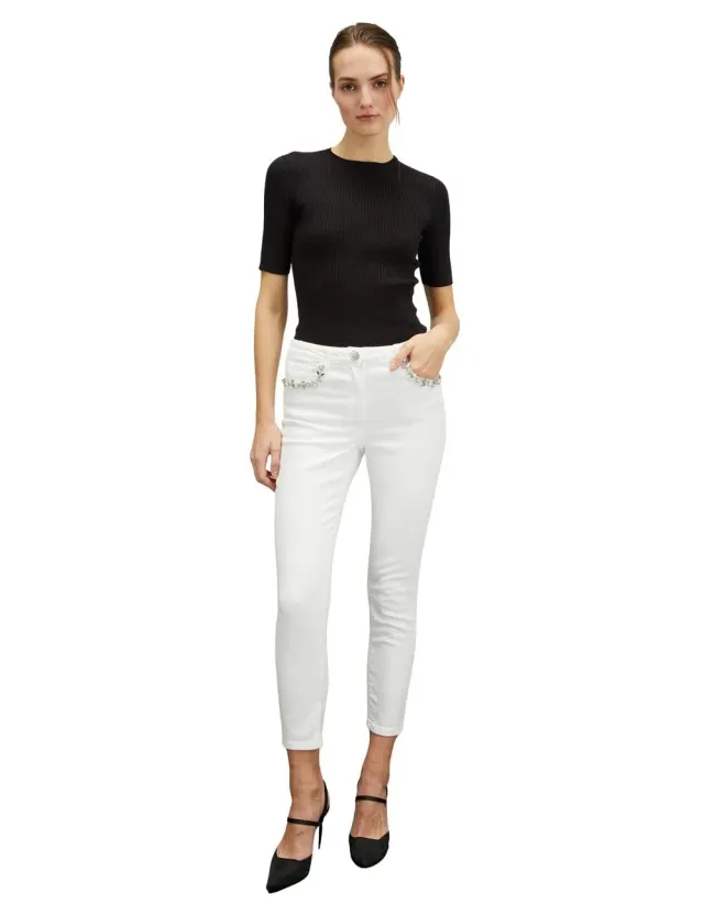 Motivi Ripp-Pullover Kurzarm Viskose Slim